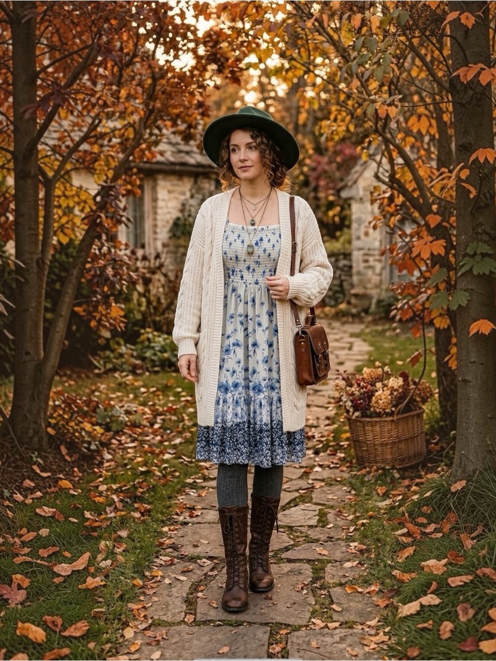 Gabby Skye Smocked Floral Midi Dress Size 14 Blue Cottagecore Boho Long Sleeve